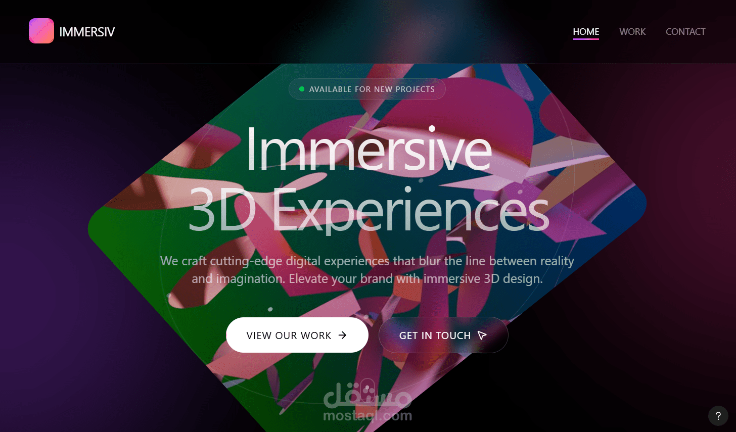 تصميم واجهة مستخدم (UI/UX) متقدمة: نموذج أولي (Prototype) لوكالة تصميم ثلاثي الأبعاد (3D/Immersive Agency) باستخدام Figma