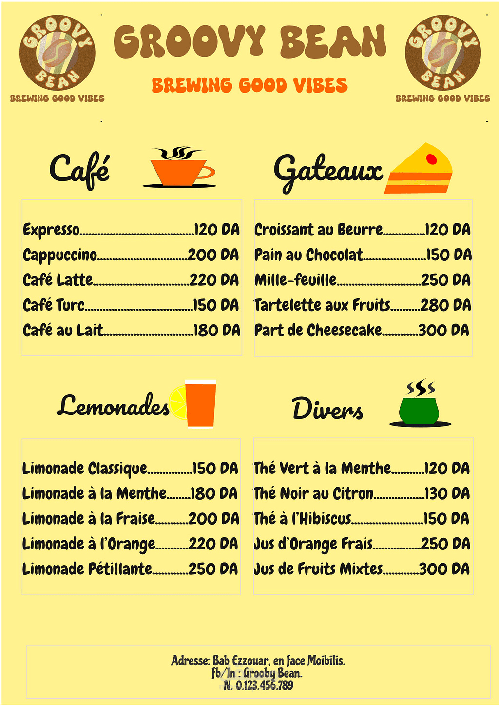 menu coffee shop groovy beans