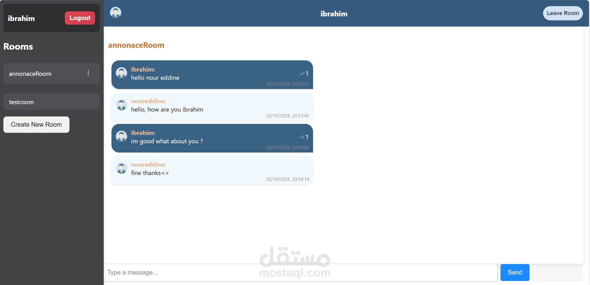 موقع تطبيق الدردشة في الوقت الفعلي