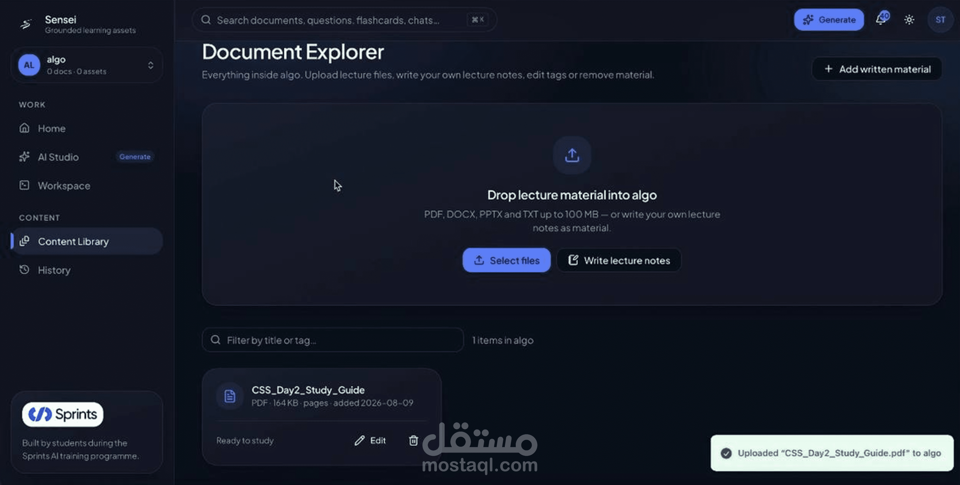 تطوير منصة تعليمية ذكية مدعومة بالذكاء الاصطناعي (AI Learning Platform)
