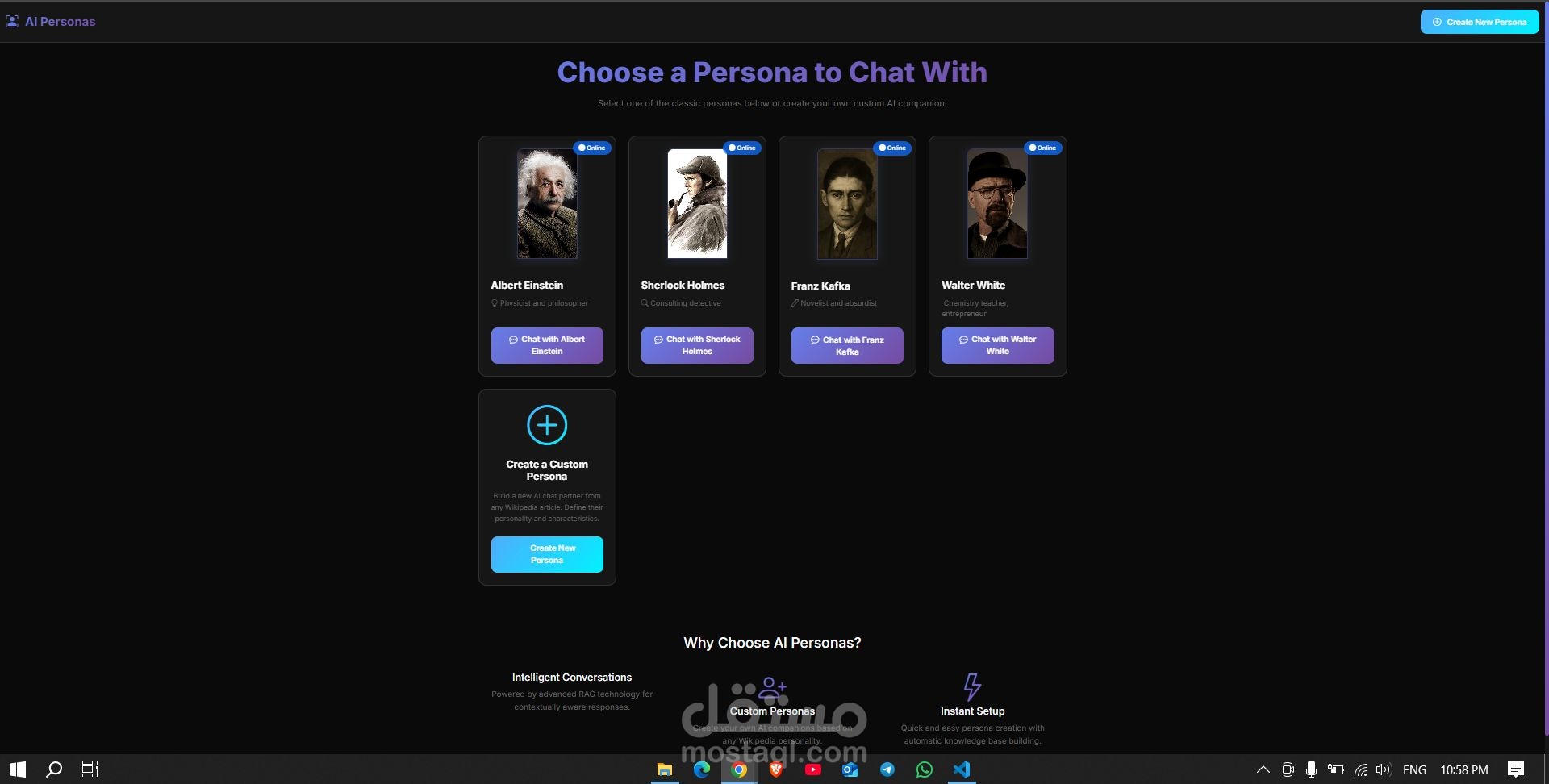 تطبيق دردشة ذكي مدعوم بالذكاء الاصطناعي للشخصيات المعرفية