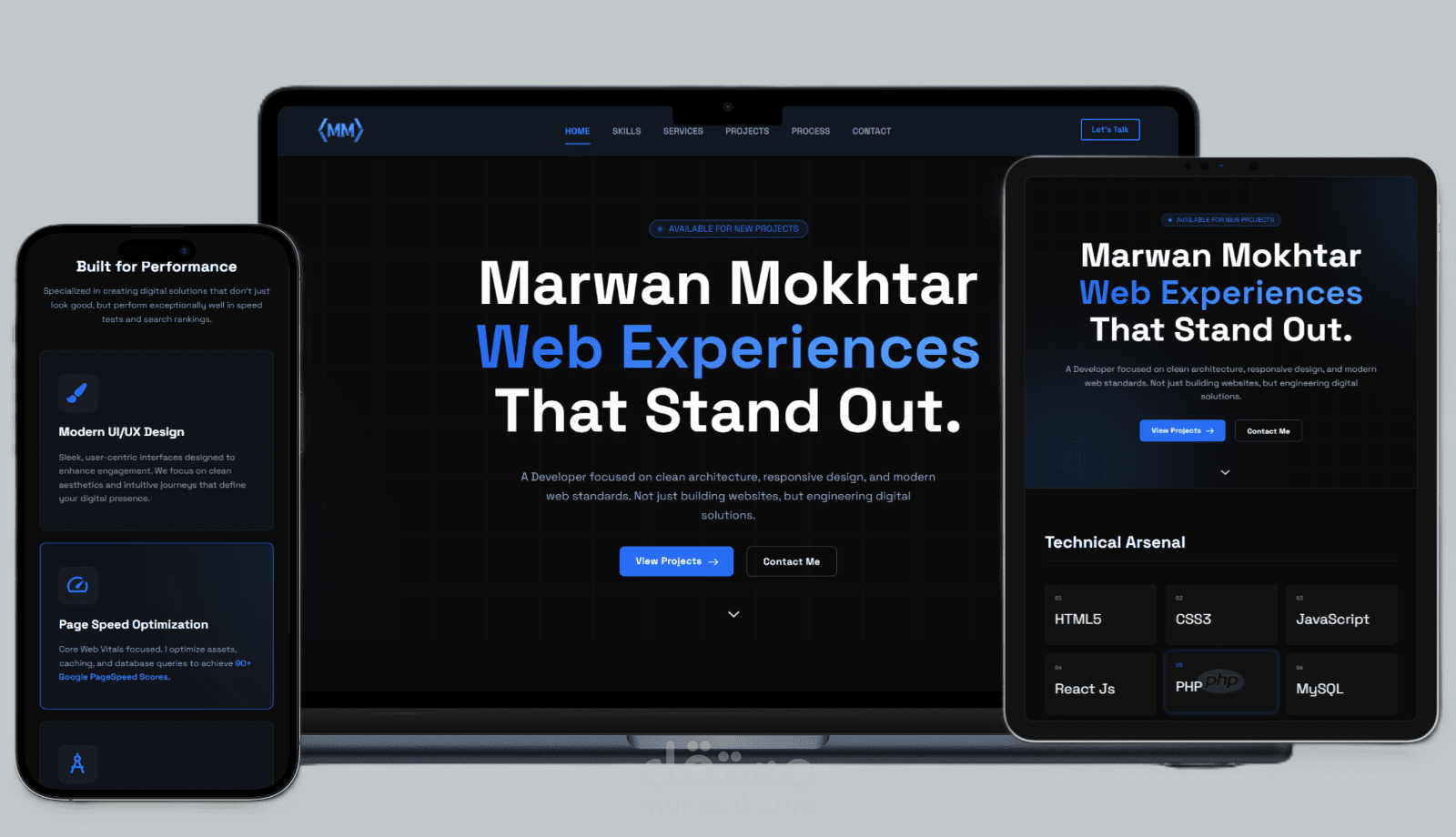 موقع بورتفوليو شخصي تفاعلي بواجهة مودرن متطورة.
