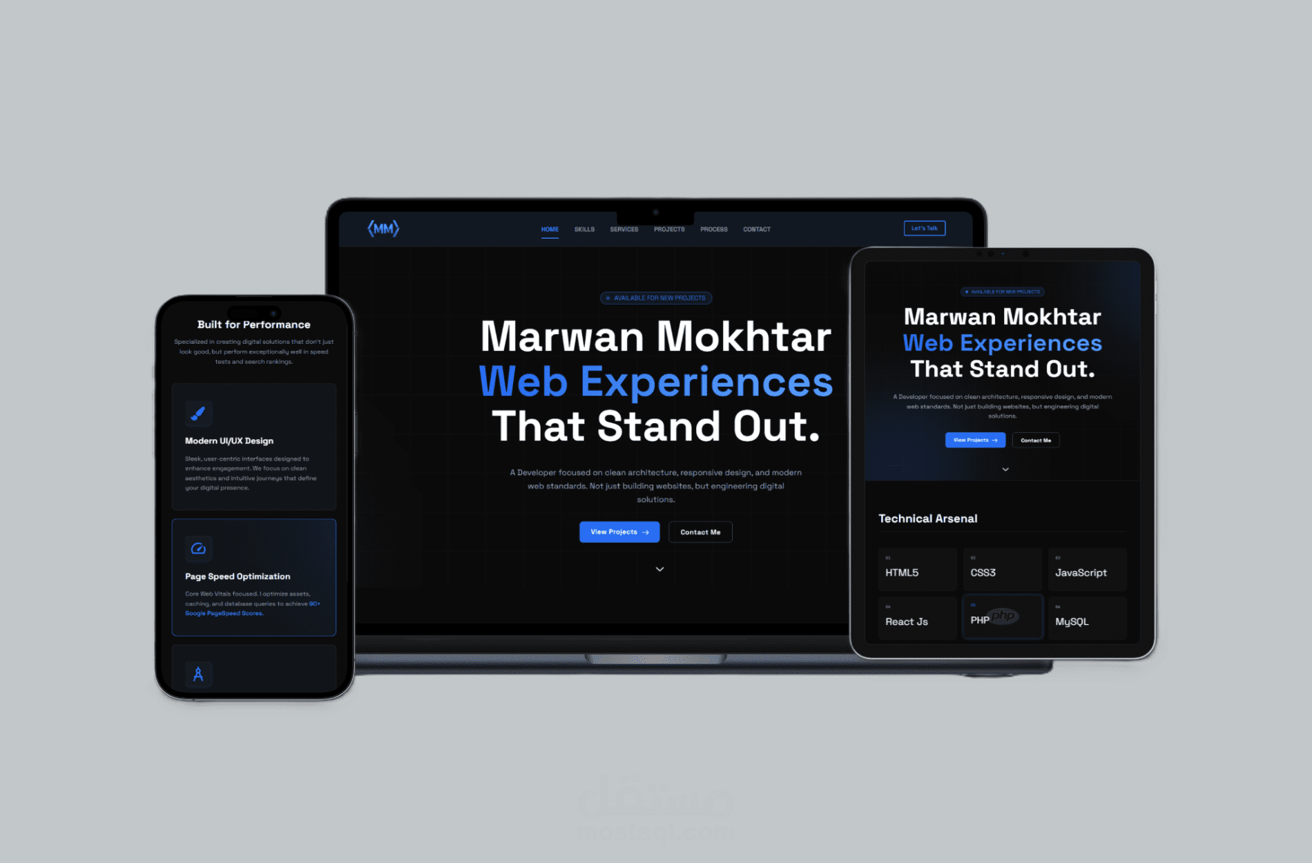 موقع بورتفوليو شخصي تفاعلي بواجهة مودرن متطورة.