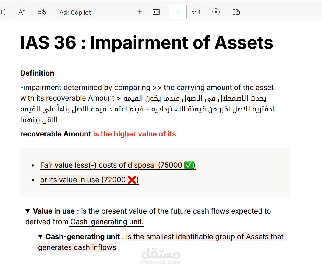 تلخيص معيار IAS 36 من معيار المحاسبة الدولية