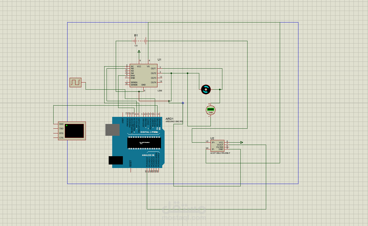نظام التحكم في سرعة واتجاه محرك DC باستخدام Arduino و Driver L298 مع مراقبة الجهد والتيار