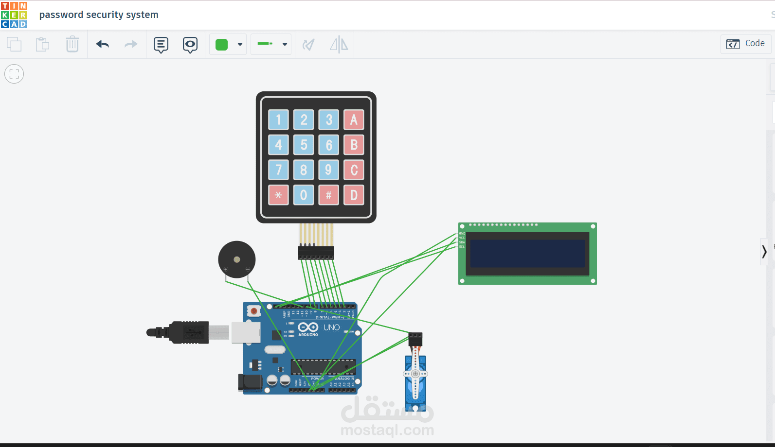 نظام أمان ذكي بكلمة مرور باستخدام Arduino و Keypad مع شاشة LCD وسيرفو موتور