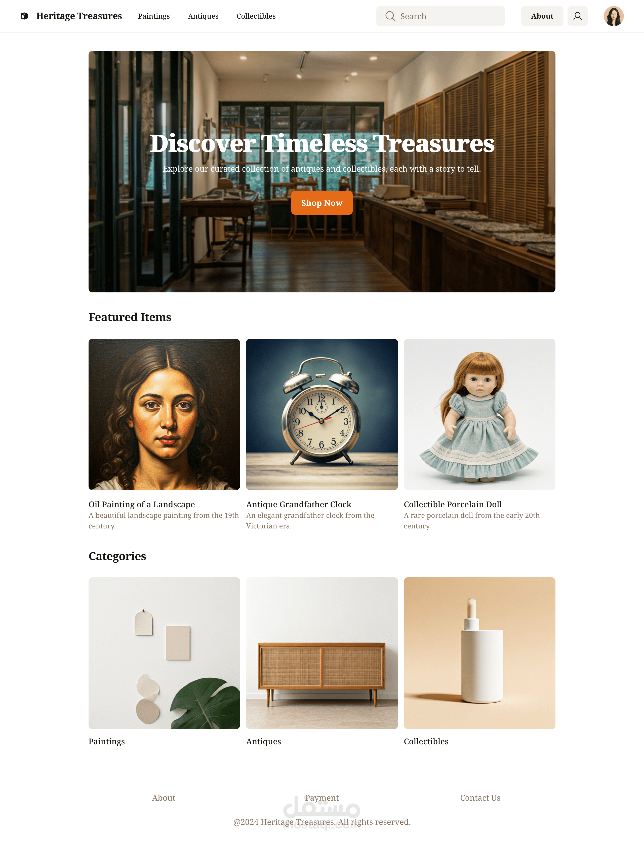 بناء متجر إلكتروني احترافي للمقتنيات الفنية "Heritage Treasures"