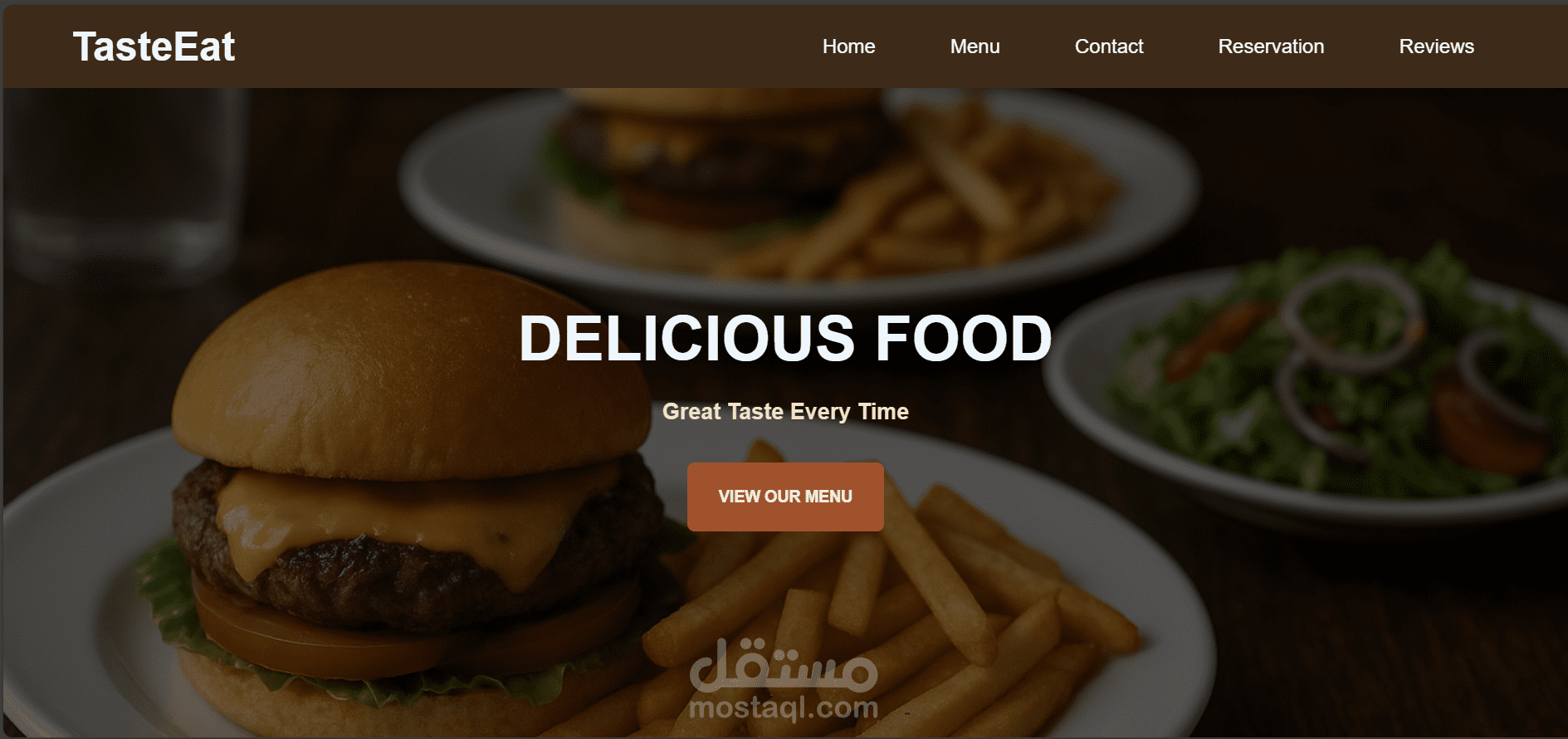 تصميم واجهة موقع مطعم "TasteEat" متجاوب باستخدام HTML5 وCSS3