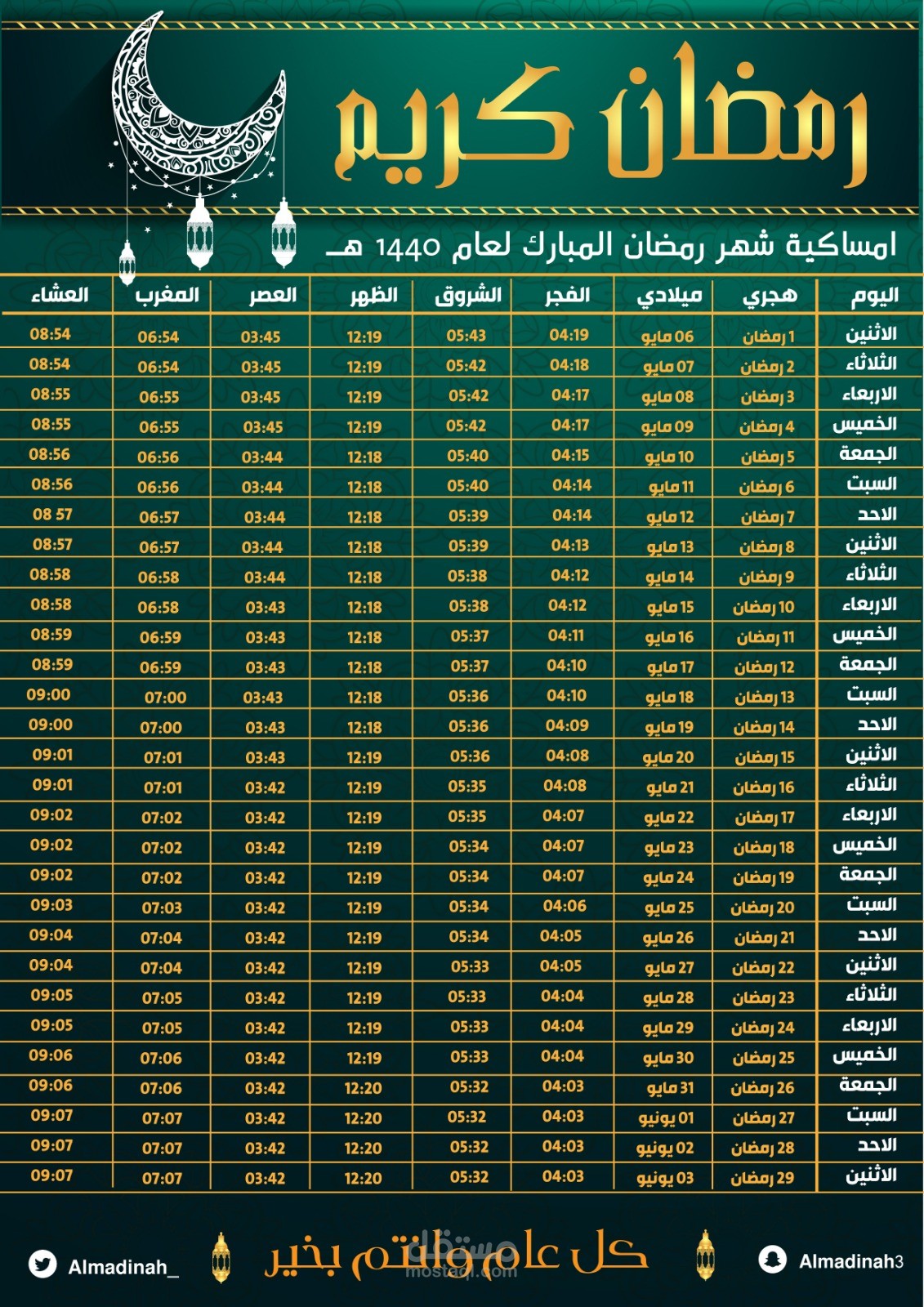 تصميم رزنامة لشهر رمضان