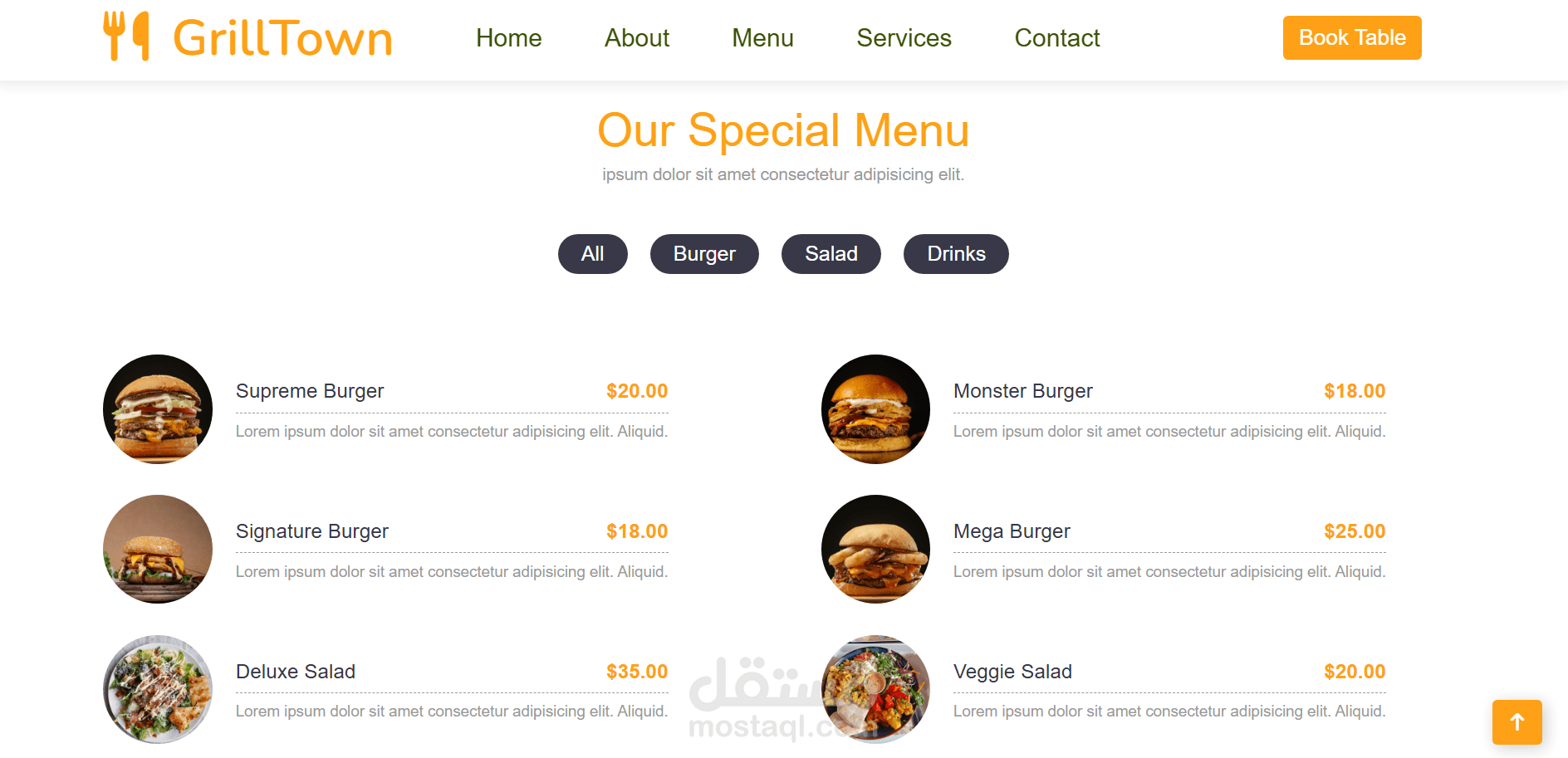 Interactive Restaurant Menu with Filter