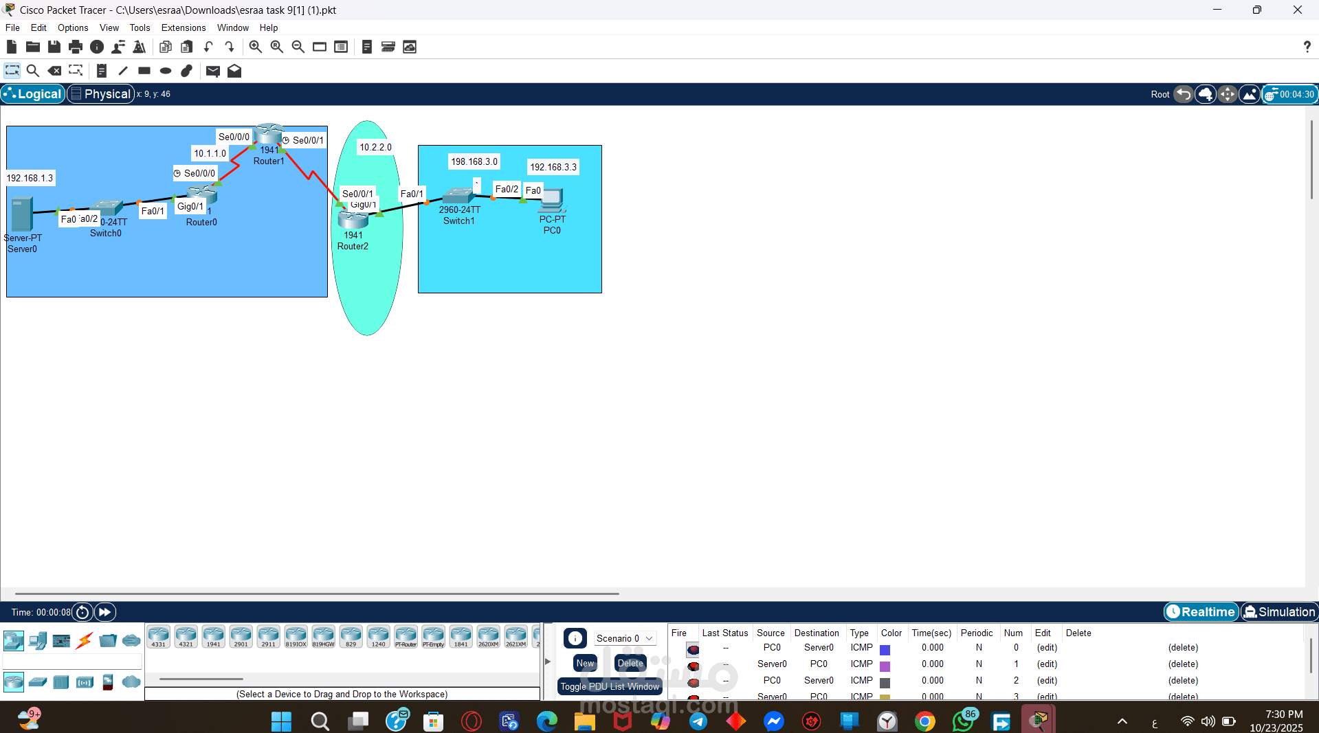 Interconnecting Two Networks Using Routers and Testing End-to-End Communication in Cisco Packet Tracer