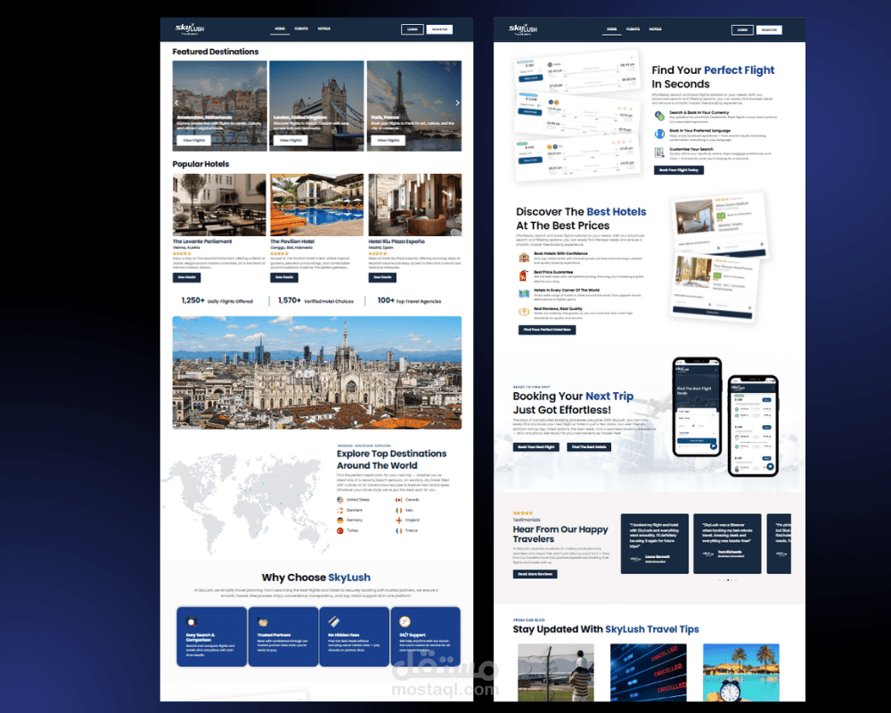 موقع لشركة SkyLush Travel – منصة حجز رحلات وفنادق بنظام التسويق بالعمولة