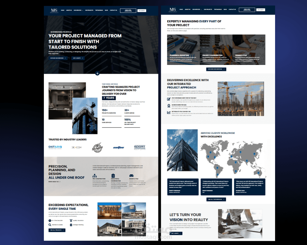 موقع لشركة MS International Projects – شركة إدارة مشاريع وتصميم داخلي وخدمات توريد احترافية