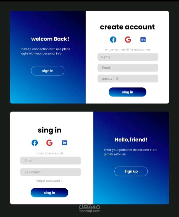 "Design for the login and registration interface."
