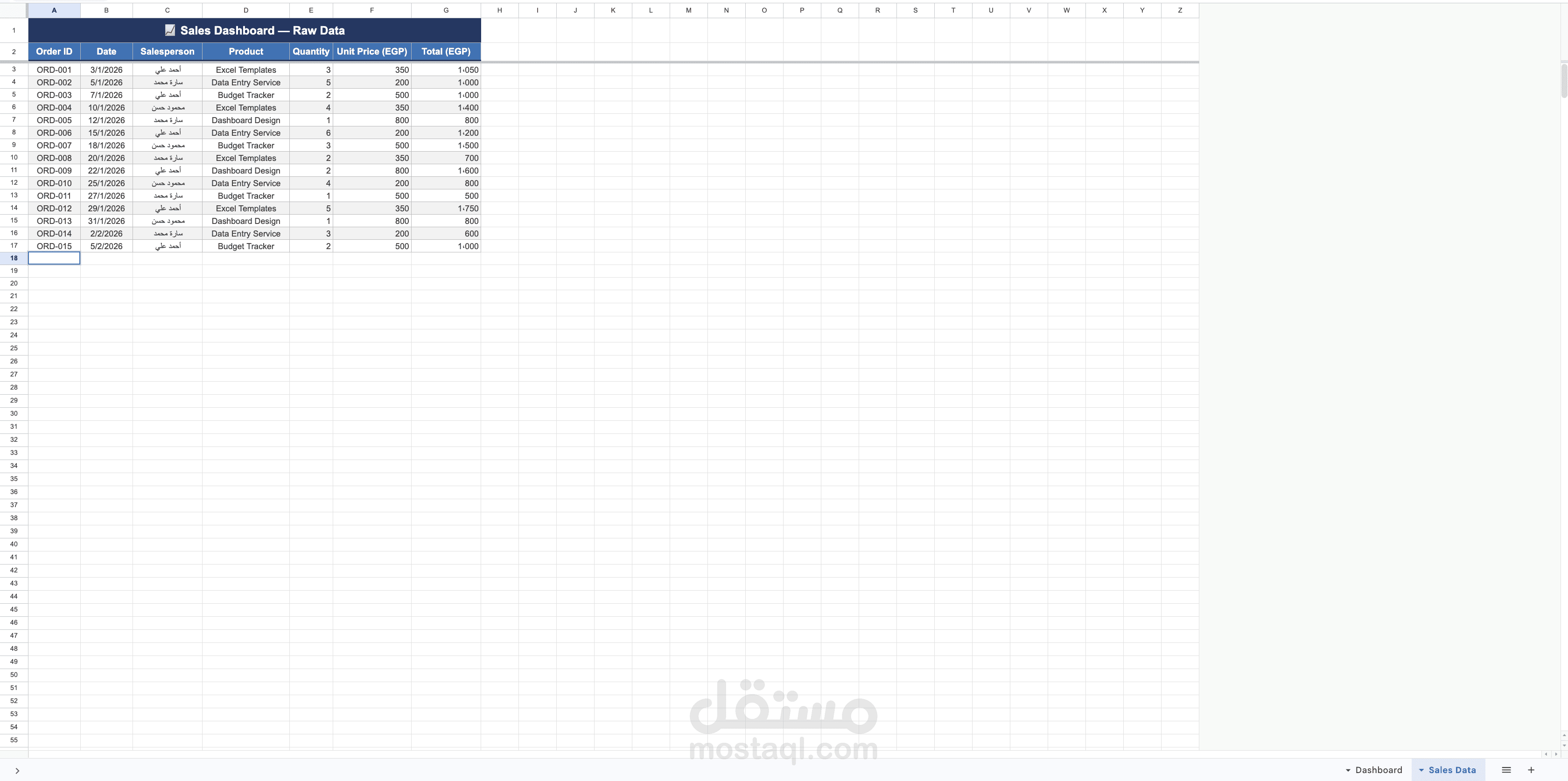 Sales Dashboard احترافي بـ Excel
