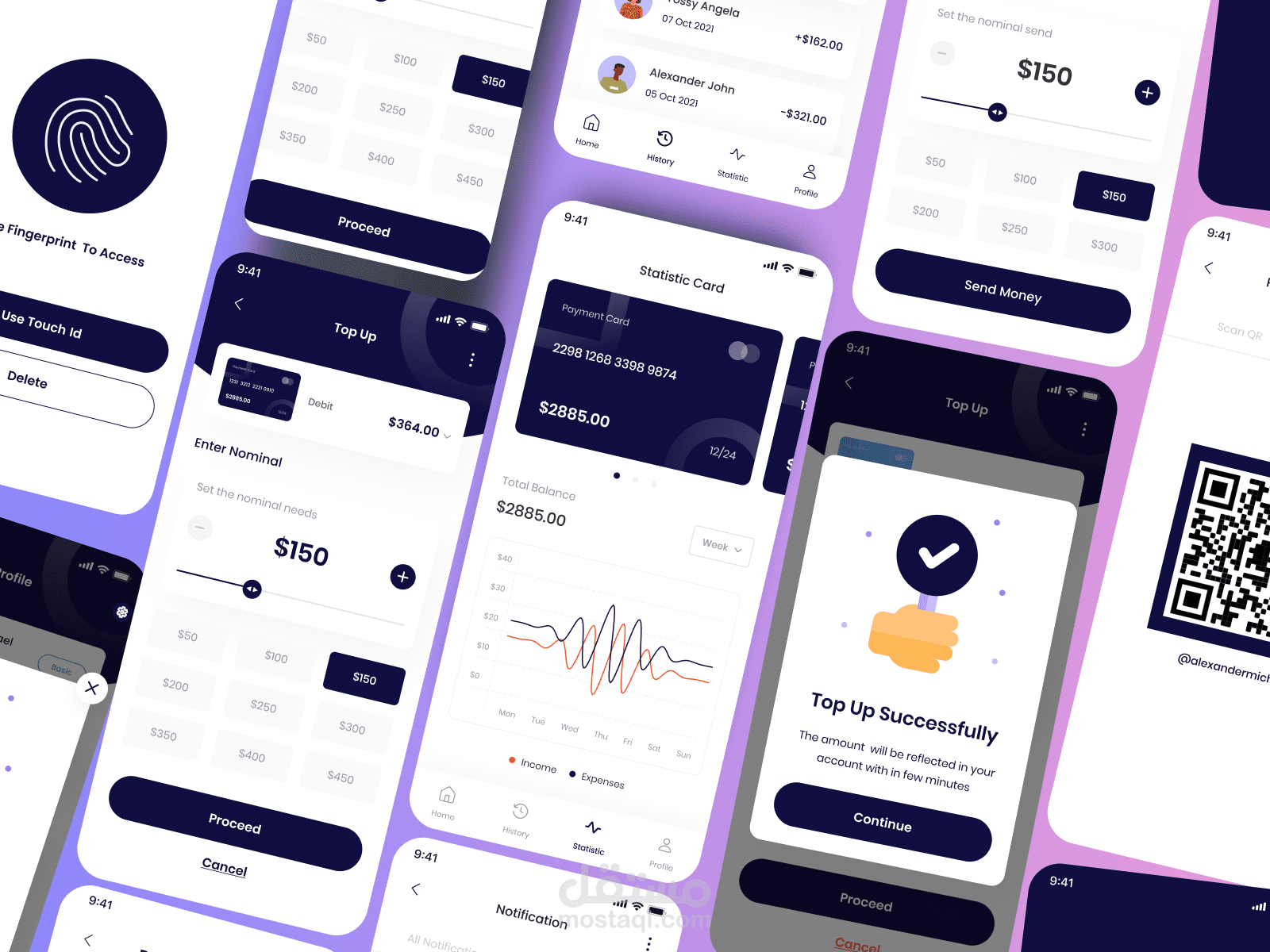 تصميم واجهة تطبيق محفظة إلكترونية (Finance App) بتجربة مستخدم حديثة