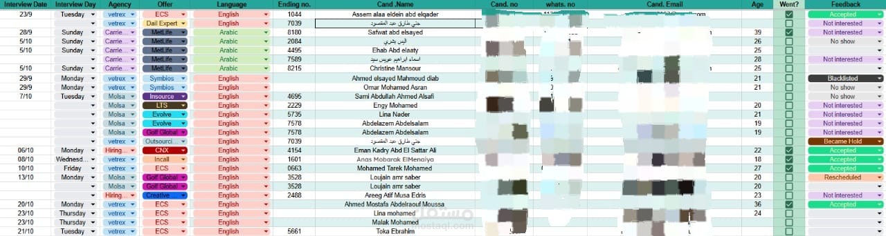 تنظيم وإدارة بيانات مقابلات التوظيف