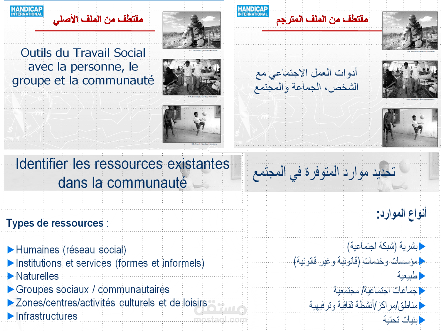 ترجمة عرض حول أدوات العمل الاجتماعي من الفرنسية إلى العربية