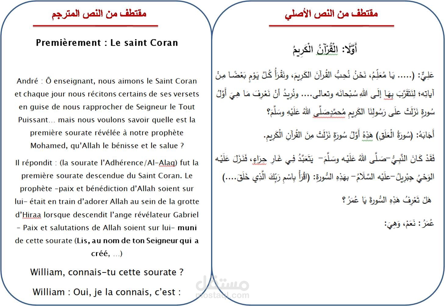 ترجمة كتيب ديني للأطفال من العربية إلى الفرنسية
