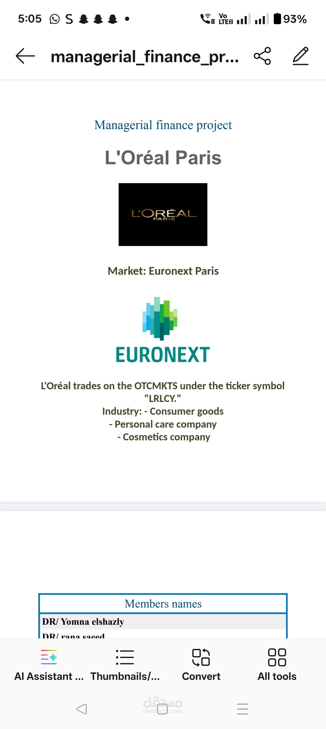 financial analysis and competitor analysis for loreal company