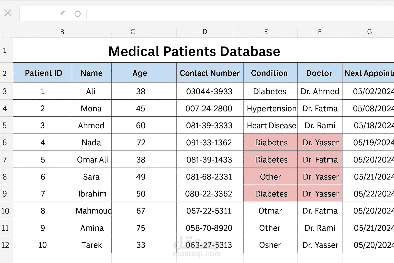 تنظيم وإدخال بيانات طبية احترافية باستخدام Excel