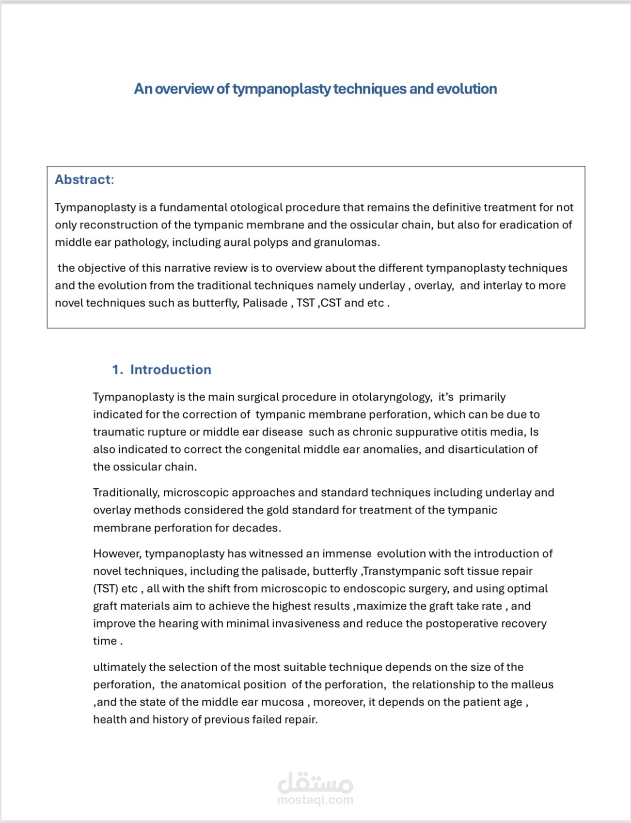 Tympanoplasty techniques and evolution narrative review