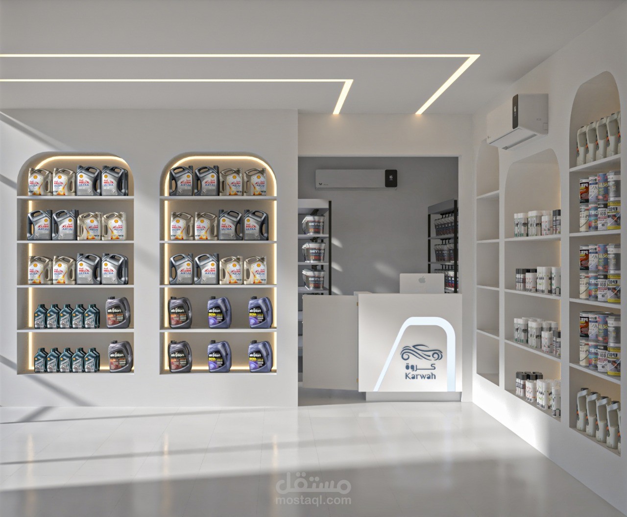 تصميم ديكور داخلي لمحل زيوت "كروة"