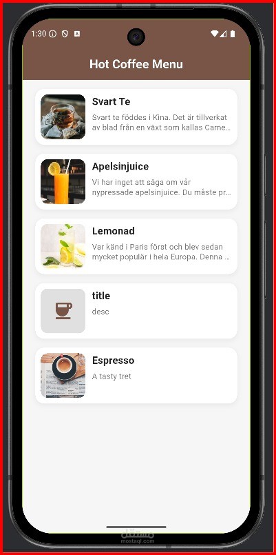 Hot Coffee Menu App