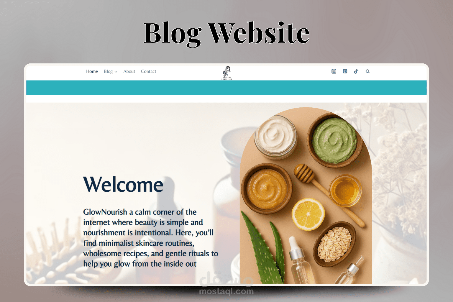 تصميم وتطوير مدونة GlowNourish للعناية الذاتية بالجسم والنفس