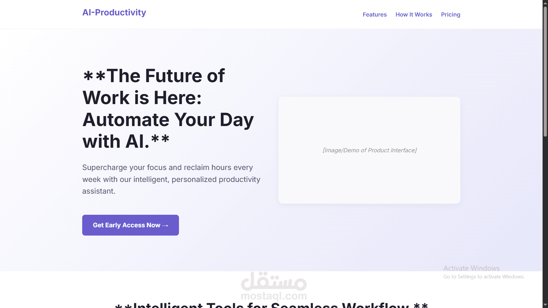 New AI-powered productivity tool responsive landing page