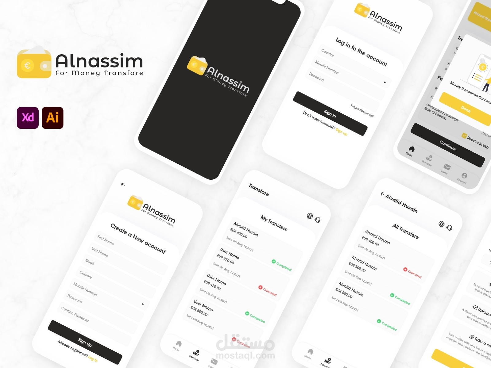 تصميم تطبيق Alnassim For money transfer