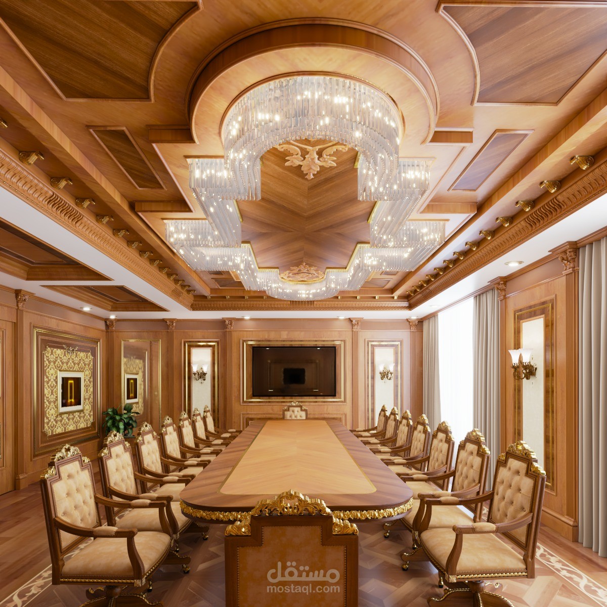 تصميم وتنفيذ غرفة اجتماعات فاخرة (كلاسيكي) مع رسومات تنفيذية دقيقة (AutoCAD & 3ds Max/Lumion)