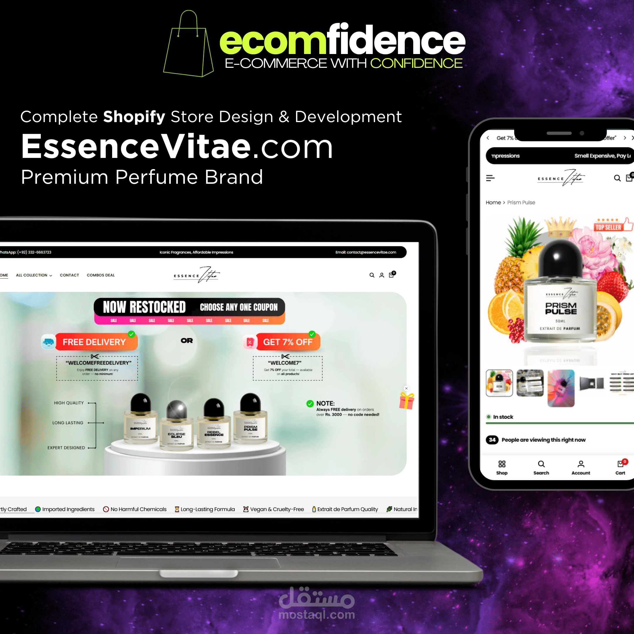 EssenceVitae.com - Complete Shopify Store Design for Perfume Brand