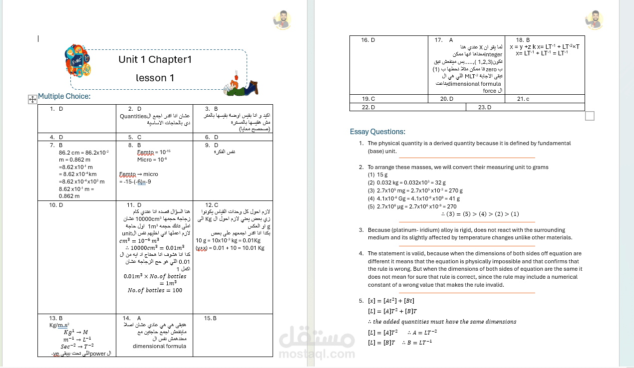عمل و تصميم نموذج إجابة لكتاب فيزياء الصف الاول الثانوي