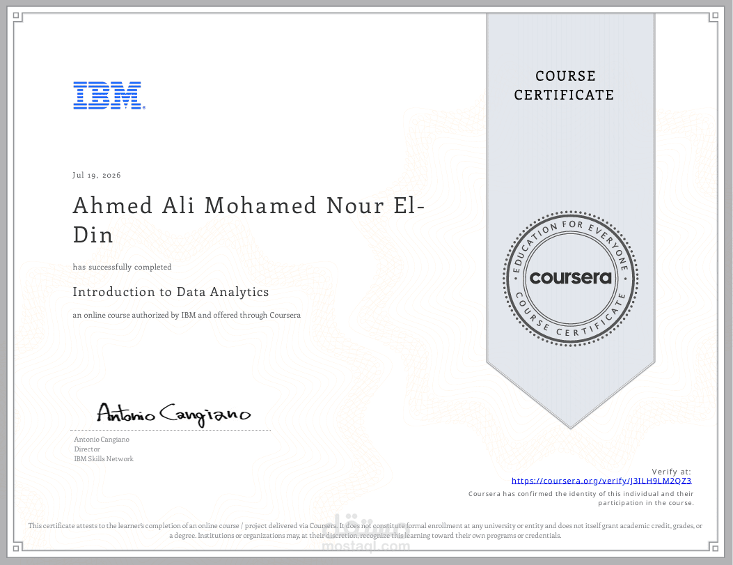 IBM Data Analytics Professional Certificates