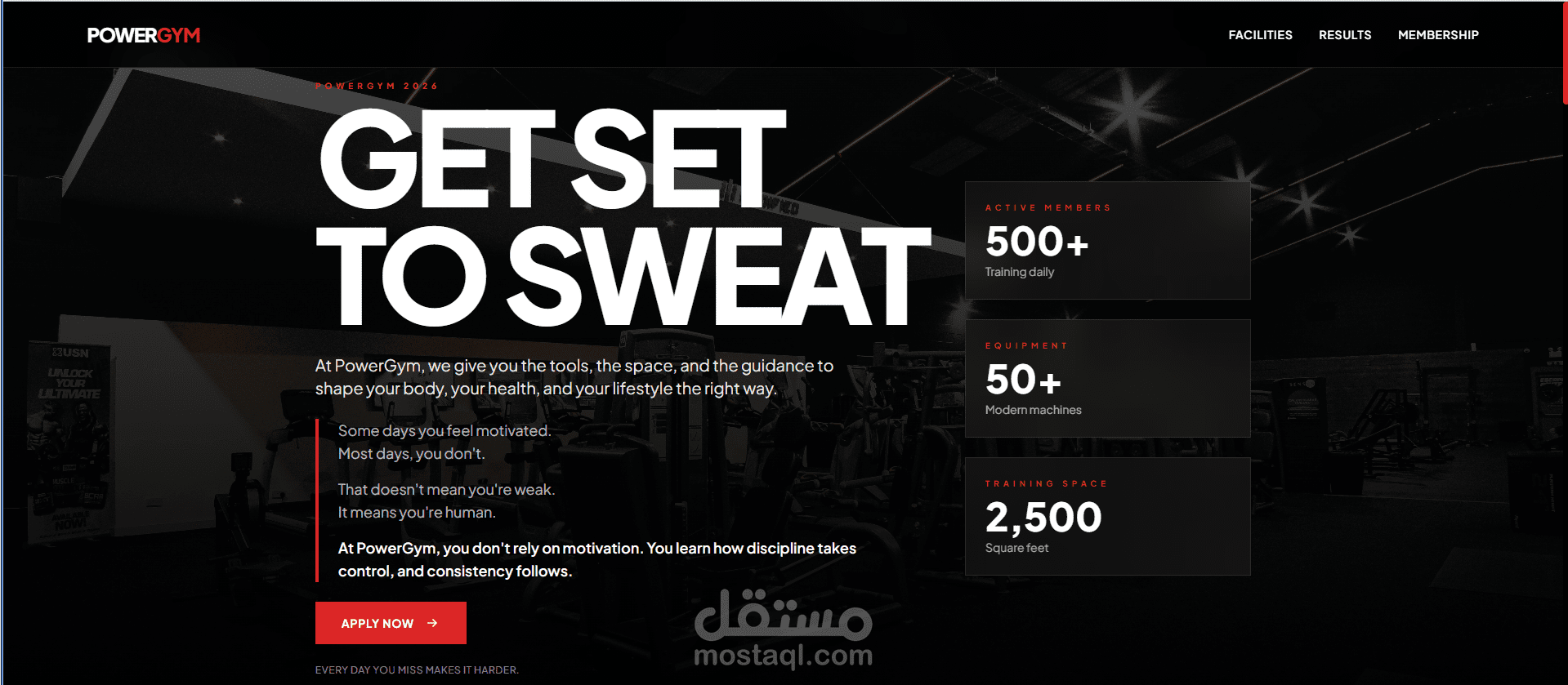 إنشاء صفحة هبوط تسويقية متكاملة لجيم – Brand Power Gym