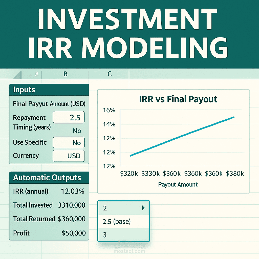 بناء نموذج مالي احترافي Dynamic IRR / XIRR مع Sensitivity Analysis على Excel