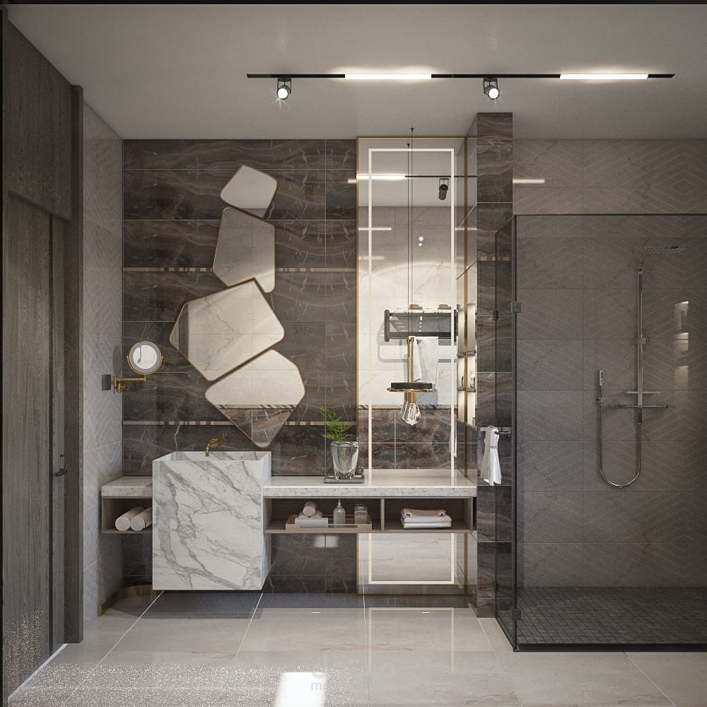 تصميم 3D لحمام لفيلا بالقاهره مساحه حوالي 14 م2