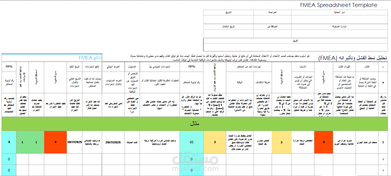 تصميم نظام متكامل لإدارة المخاطر ومؤشرات الجودة باستخدام Excel (FMEA)    كيف نحمي جودة المنتج قبل حدوث الخطأ؟