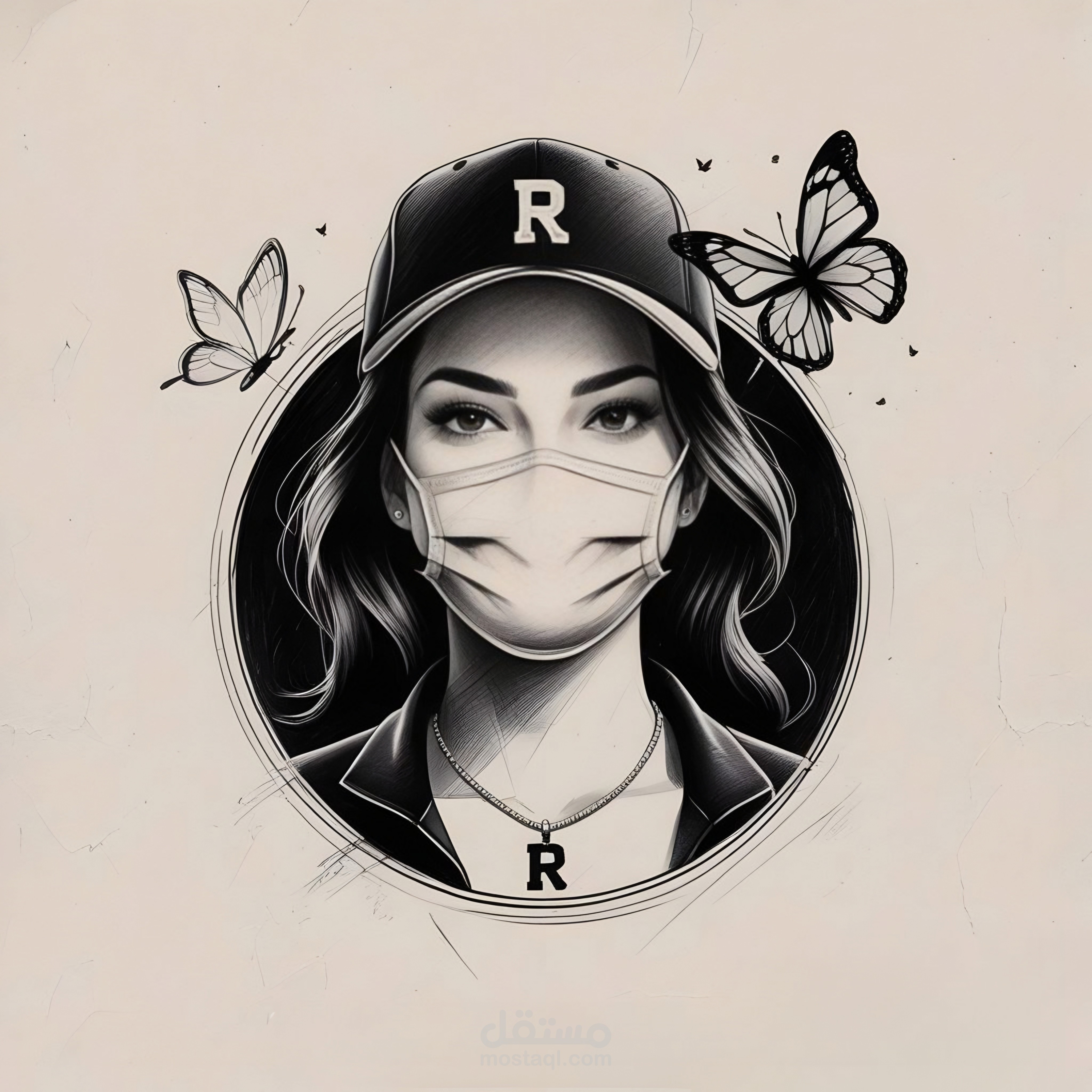 تصميم بورتريه فني أنثوي بأسلوب واقعي وخطي أنيق | رسم رقمي احترافي