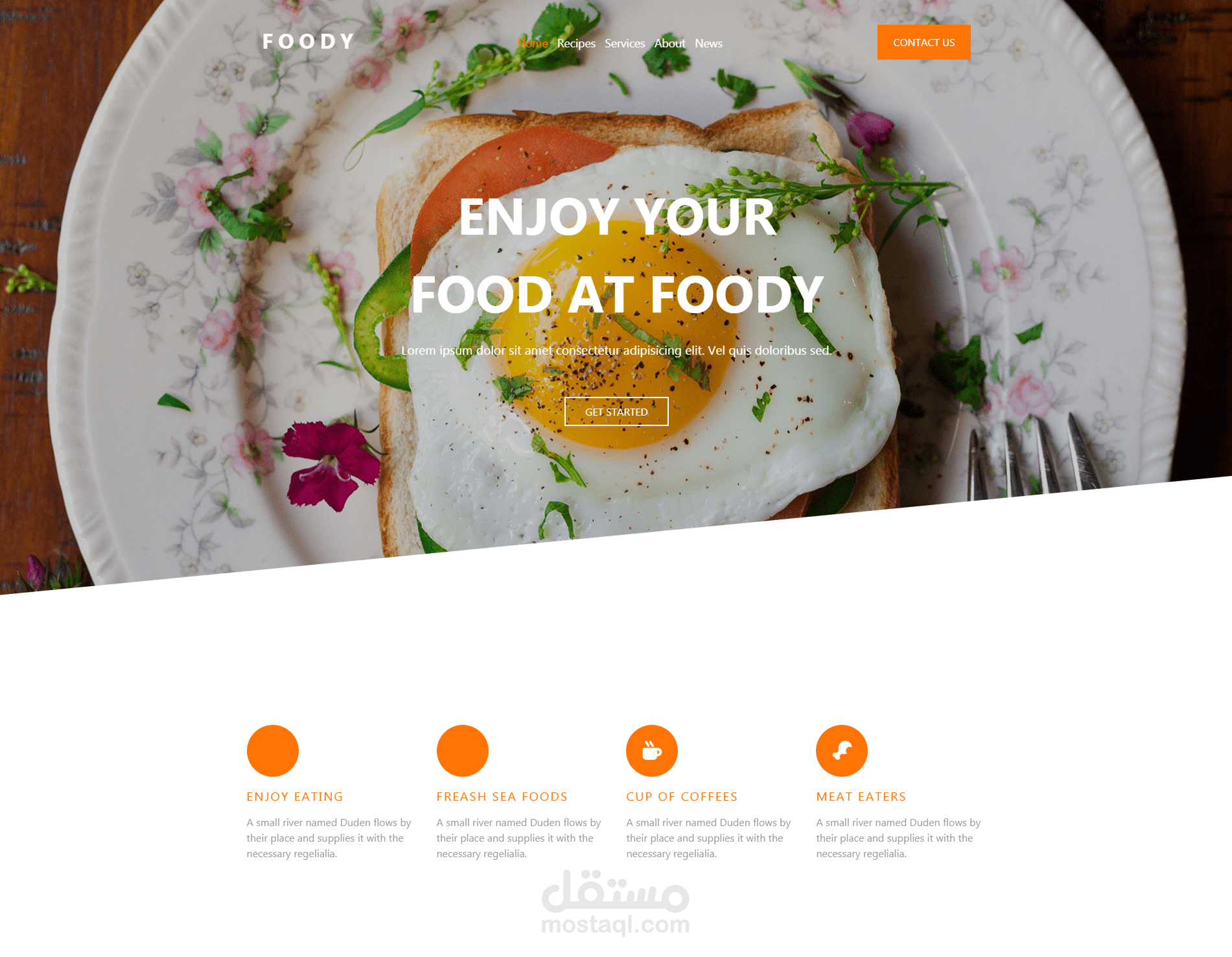 تصميم موقع مطعم Foody