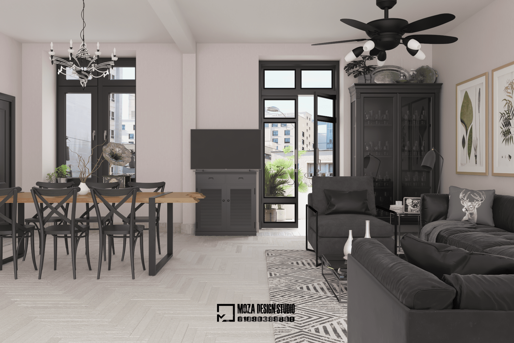 تصميم بسيط و هادئ لغرفة معيشة