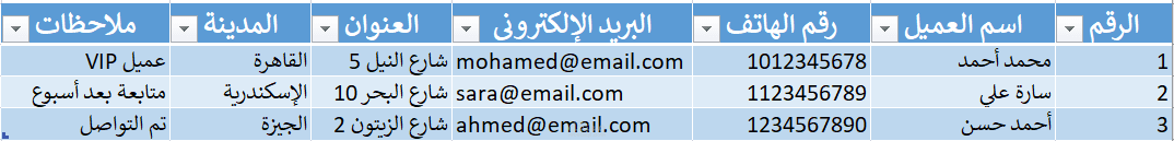 ادخال بيانات العملاء،