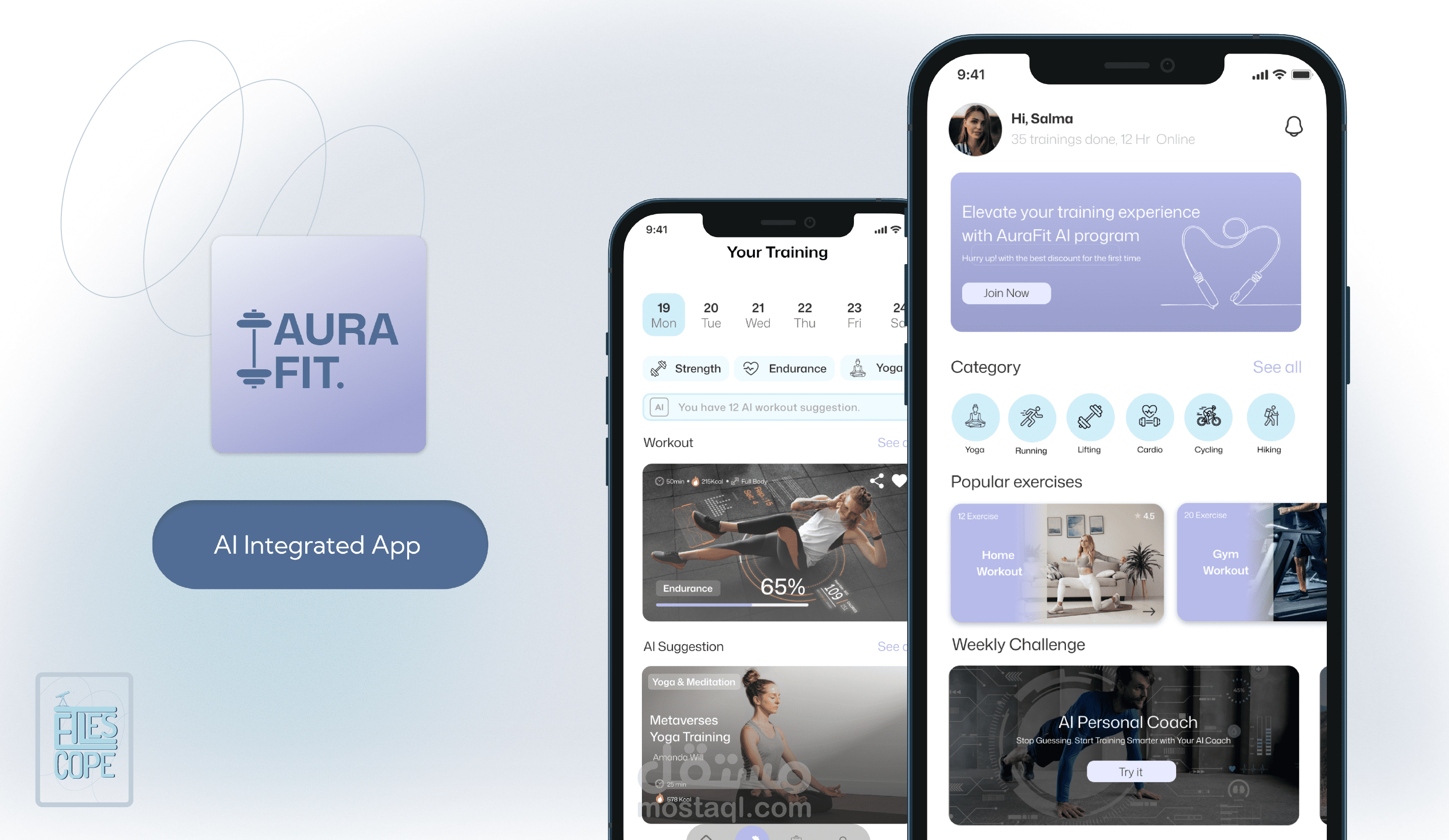 تصميم تطبيق رياضه مدعوم بالذكاء الصناعي عن طريق Figma