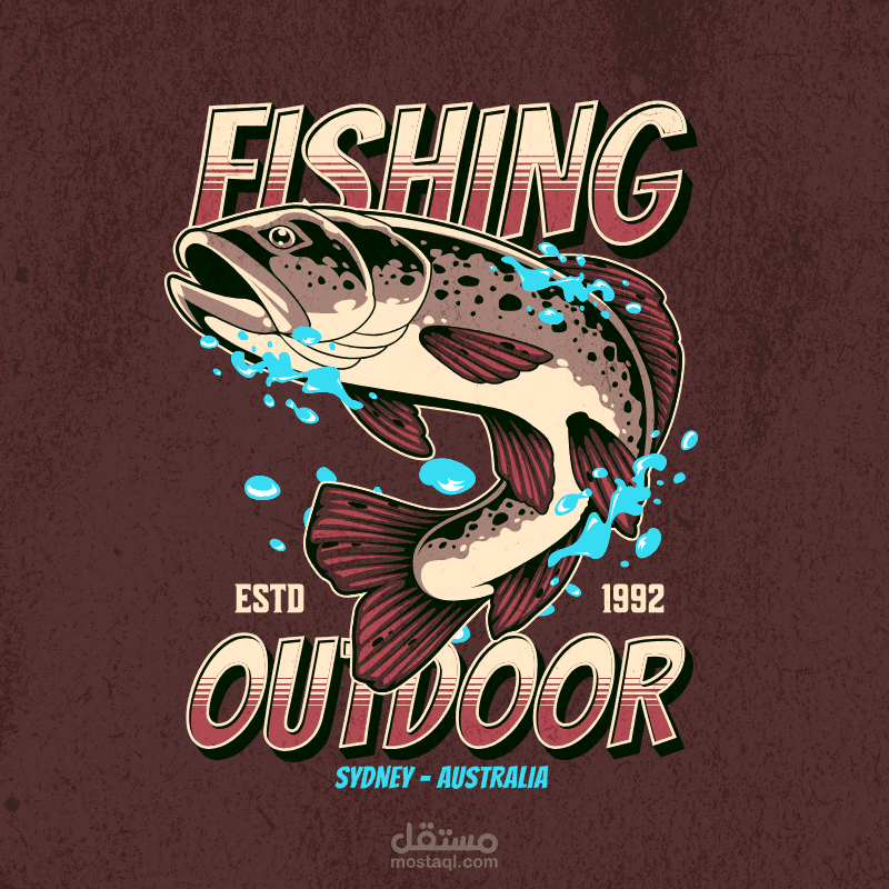 تصميم تي شيرت فاخر بأسلوب "Vintage Retro" لمحبّي الصيد والرحلات (Fishing & Outdoor)