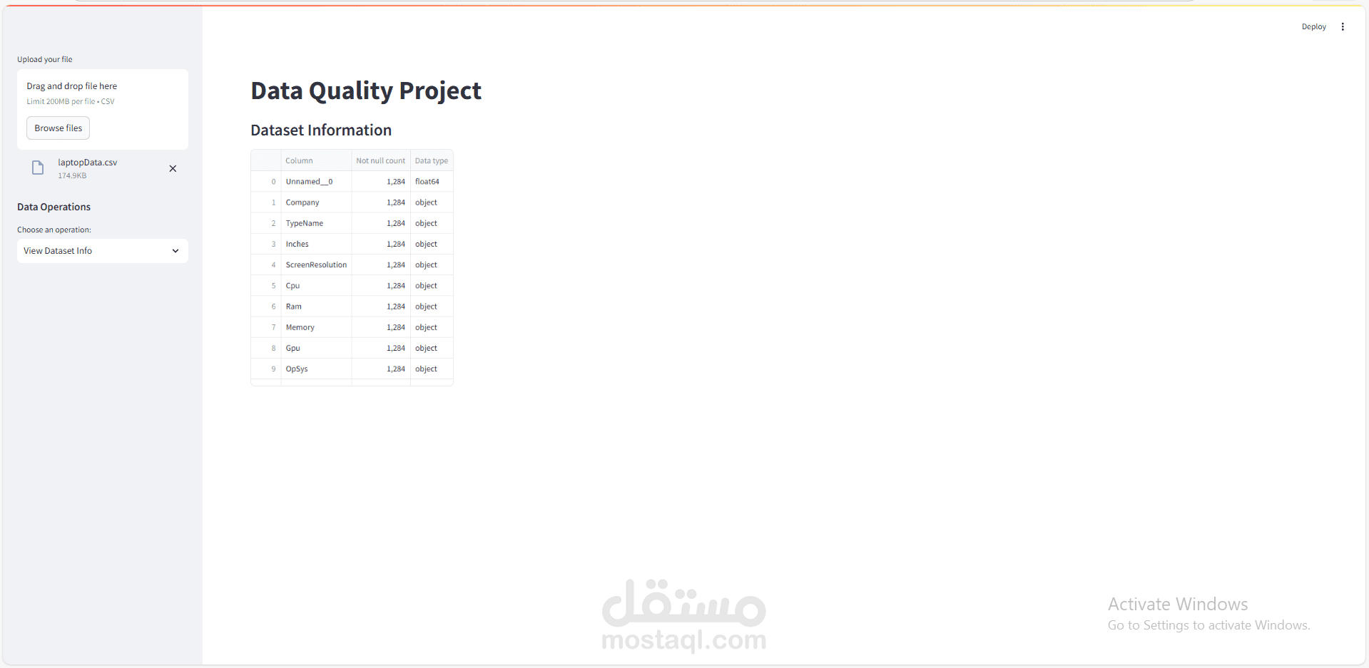 تطبيق ويب لتحليل وتنظيف البيانات (Data Quality App)