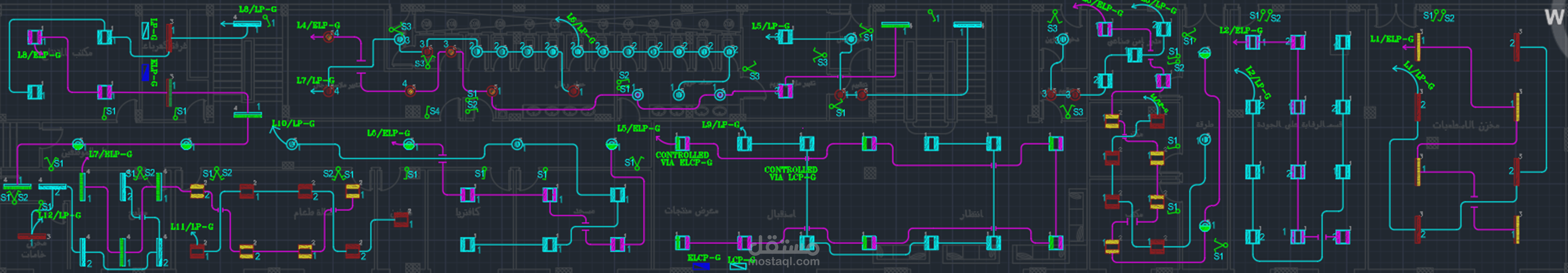 مخططات توزيع الإنارة والدوائر الكهربائية باستخدام برنامج AutoCAD