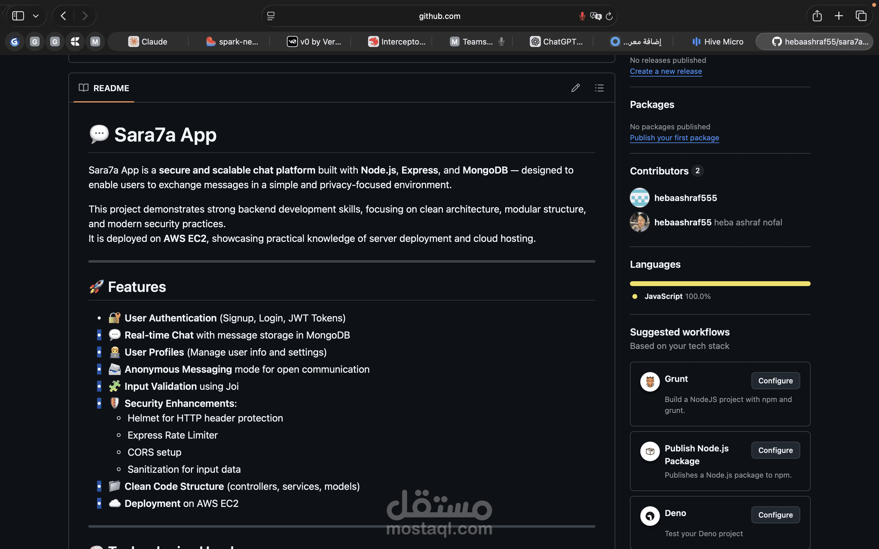 العمل علي مشروع  sara7a application من جانب ال backend