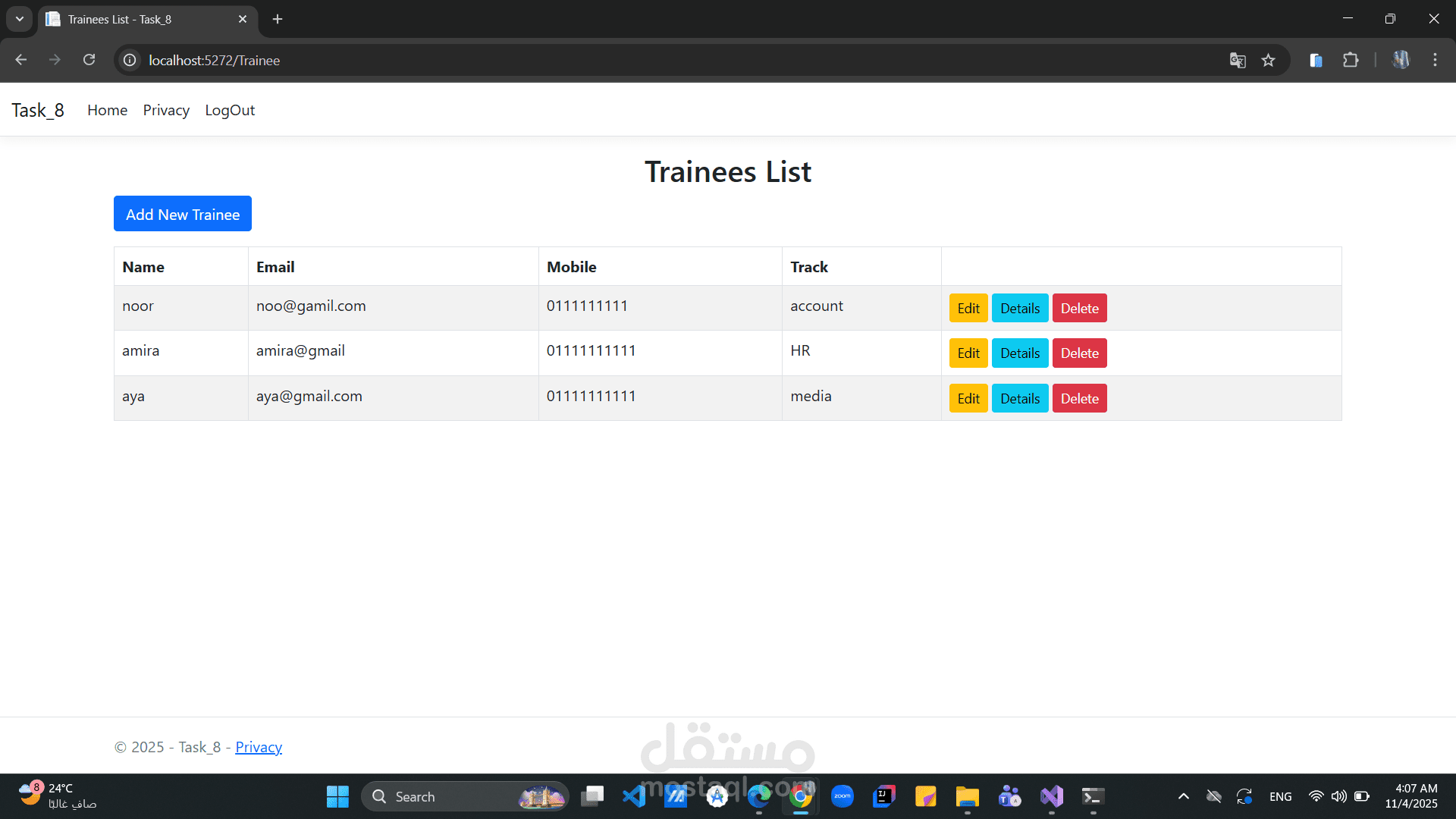 Track & Trainee & Course Management System (ASP.NET Core MVC)