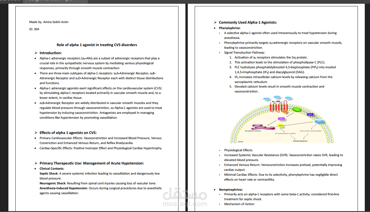Role of alpha 1 agonist in treating CVS disorders
